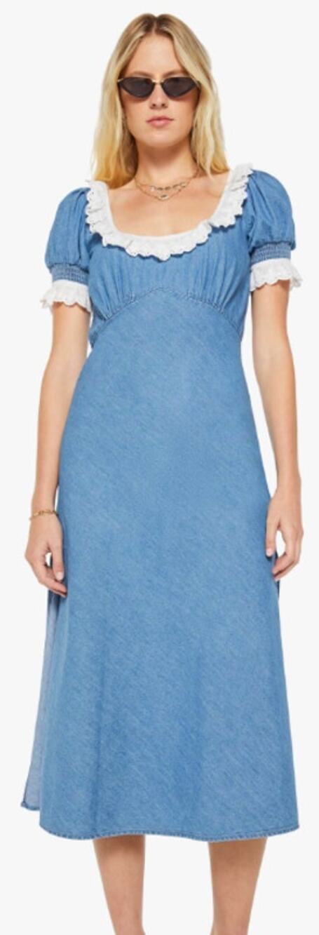 NWD Mother Sweet Pea Maxi Dress Story So Far Denim Blue White Lace Trim Small